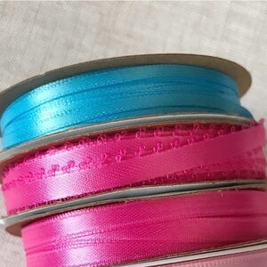 Vintage Bundle Lot of 3 Michaels Pink and Blue Vintage Ribbon Spools